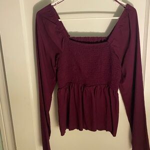Square neckline long sleeve blouse, size S tall